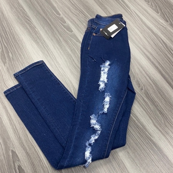 Fashion Nova Teenage Fever Blue Jeans Distressed Ripped Denim Pants Size… - Picture 2 of 15